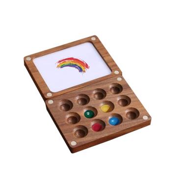 Imagem de Mini paleta de aquarela portátil, paleta de tinta minúscula de cores de madeira, paleta magnética de caderno de esboços para cor de água, guache, tinta acrílica, pequena bandeja de pintura de viagem