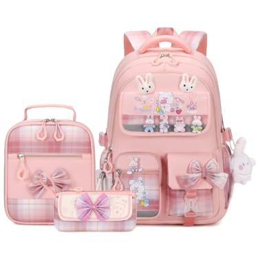 Imagem de CYOQX Mochilas Escolares Para Meninas, 3 Peças, Com Lancheira, Conjunto Adolescentes E Bolsa Fofa Crianças (Rosa)