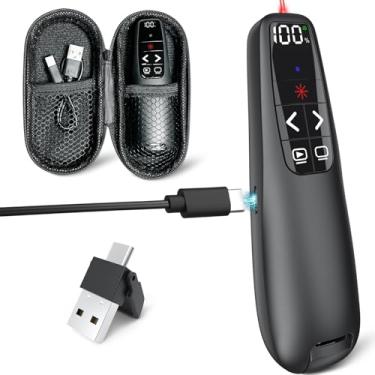 Imagem de Clicker de apresentação sem fio com ponteiro vermelho, display digital inteligente PowerPoint apresentador remoto, recarregável USB C A Google Slide Advancer para Mac, laptop, PC, computador Keynote