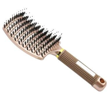 Imagem de Escova de cabelo feminina, pente massageador para couro cabeludo, cacheado, escovas de pentear, ferramentas de cabeleireiro (dourada)