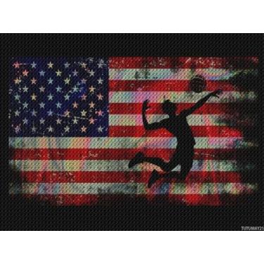 Imagem de TUTUMAY21 Kits de arte de pintura de diamante de vôlei com textura a laser, 5D, faça você mesmo, arte de diamante para decoração de parede de casa 30 x 40 cm