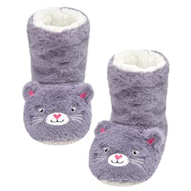 Imagem de Panda Bros Pantufas femininas aconchegantes, forradas, quentes, felpudas, para uso interno, com aderência antiderrapante, Gato rosa, 5-7.5