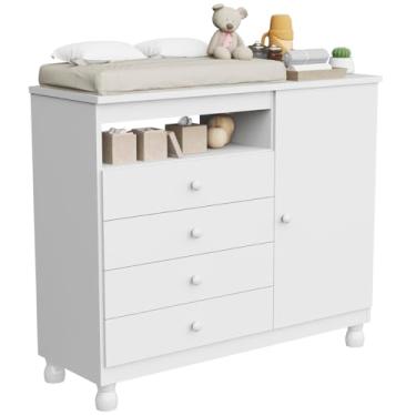 Imagem de Cômoda Baby Infantil com Trocador 4 Gavetas e 1 Porta sapateira Quarto de Bebê Branco Organizador multifuncional