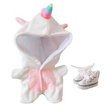 Imagem de niannyyhouse Roupas de unicórnio 20 cm (7,8 pol.) Roupas de boneca de pelúcia + Conjunto de 2 peças pijama colorido (branco)