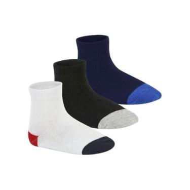 Imagem de Kit 3 Pares De Meias Masculina Infantil Molekinho Lisa Cor:Branco-Marinho-Vermelho/Preto-Cinza/Marinho-Azul/Cano Medio L