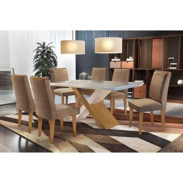 Imagem de Kit Mesa C- Tampo Vidro Canto Reto 180cm + 6 Cadeiras Lunara Imbuia Chocolate