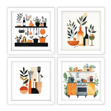 Imagem de Kit 4 quadros 18x18 cm, cozinha, área gourmet, copa, moderno (Branco)