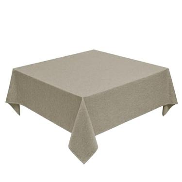 Imagem de Decorelia Toalha de mesa quadrada de linho sintético para sala de jantar, textura impermeável, decorativa, casa de fazenda, toalha de mesa rústica para festas internas e externas, feriados