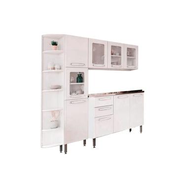 Imagem de Kit de Cozinha Modulada 4 Peças Evidence (1 Armário + 1 Balcão + 1 Paneleiro + 1 Complemento) C4P47 Branco - Bertolini