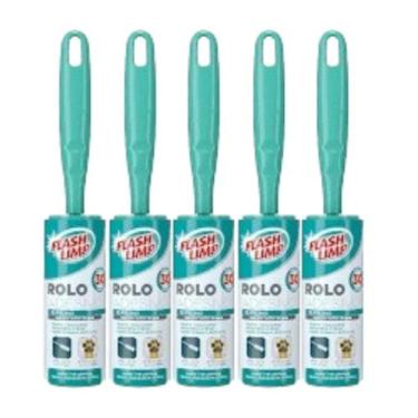 Imagem de Kit 5 Mini Rolo Adesivo 30 Folhas Flash Limp Adesivo Tira Pelos Sujeir