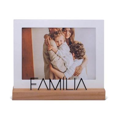 Imagem de Geguton – Porta-Retrato Família 15x21cm – Aço e Madeira Natural – Ideal para Presentear e Decorar – Branco/Preto Fosco e Nogueira