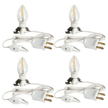 Imagem de Dazzle Bright Pacote Com 4 Bright, 6 Pés, Cabo Acessório Lâmpada Led, Soquete E12, Plugue Branco Liga/Desliga, Lâmpadas De Candelabro C7 Para Decoração Natal, Casa Vila Natalina, Luzes Abóbora