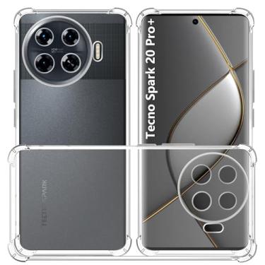 Imagem de USTIYA Capa para Tecno Spark 20 Pro+ Pro Plus TPU transparente quatro cantos capa de proteção de grau militar transparente macia