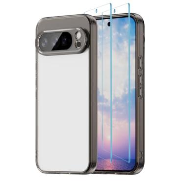 Imagem de EVUNNBC Capa para Google Pixel 10 Pro XL 2025, com 2 pacotes de protetores de tela, não amarela, à prova de choque, para-choques, capa protetora para celular, traseira de acrílico rígido antiarranhões