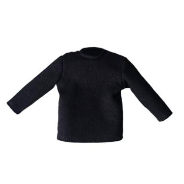 Imagem de Kokiya Camisas de manga comprida em escala 1/12, pulôver casual, moda pequena, camisetas em miniatura, fantasia para corpo de boneca masculina de 6, Preto