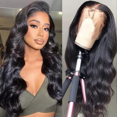 Imagem de GOMOST Perucas de cabelo humano ondulado frontal de 55 cm de densidade 180% sem cola, cabelo humano pré-arrancado com cabelo de bebê 13 x 4 HD perucas frontais transparentes para mulheres negras