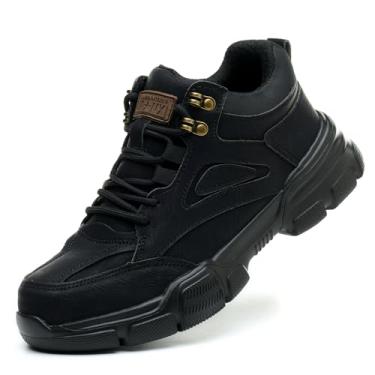 Imagem de DetoDote Botas de trabalho masculinas com bico de aço, larga, indestrutível, sapatos de construção para pés largos, utilitários, sapatos de trabalho masculinos, Preto, 42