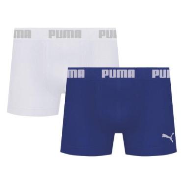 Imagem de Kit 2 Cuecas Puma Boxer Sem Costura Masculina, Branco, Azul, M