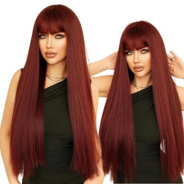 Imagem de Peruca Lace Natural 65cm Borgonha Lisa com Franja Wig - Maya Hair