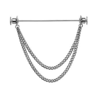 Imagem de ViVDuo Alfinetes de gravata masculinos broche de colarinho de camisa com correntes duplas borla ouro 18 k prata preto colarinho barra de gravata acessórios para terno, Metal, Sem Pedra Preciosa