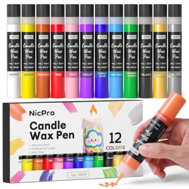 Imagem de Nicpro Caneta de cera de vela, tinta de vela 3D de 12 cores inclui glitter prata dourada, kit de pintura de vela faça você mesmo, tinta seca rápida e vibrante para aniversário, festas de casamento (30