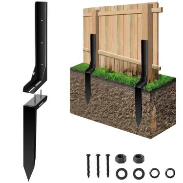 Imagem de Kit de reparo de poste de cerca, 1 pacote 4 x 4/6 x 6 x 6 estacas de aterramento de poste de vedação de aço resistente, faixa ajustável e ângulo para reparar suporte de madeira inclinada e quebrada