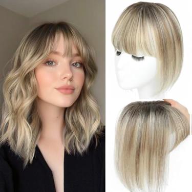 Imagem de Toppers de cabelo para mulheres cabelo humano real com franja Topper de cabelo humano costurado à mão 360° cobertura natural para queda de cabelo para mulheres com queda de cabelo base suíça (2T613#)