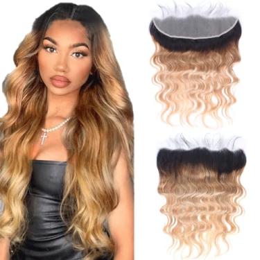 Imagem de Ombre Body Wave 33 x 10 Fecho frontal de renda de orelha a orelha 100% cabelo humano virgem brasileiro não processado fechamento frontal de renda suíça 180% densidade Remy fechamento frontal de renda