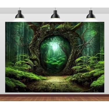 Imagem de CORFOTO 2,1 x 1,5 m Fundo de foto do País das Maravilhas Encantado Floresta Encantada Floresta Conto de Fadas Tema Floresta Decoração de Festa Cabine de Fotos