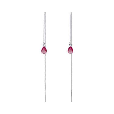 Imagem de Brinco Fio Passante Longo Pedra Pink Banhado Prata 925 - Papillon Semi