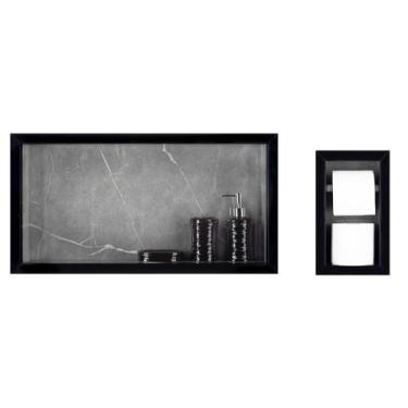 Imagem de Nicho Para Banheiro Em Porcelanato E Porta Papel Higiênico Duplo - Kit