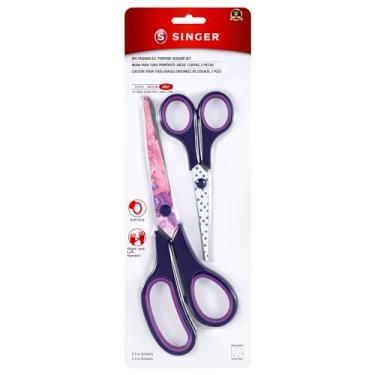 Imagem de SINGER Conjunto de tesouras modernas para todos os fins – tamanhos de tesouras de 21,6 cm e 14 cm, lâminas afiadas de aço inoxidável, alças confortáveis, tesouras de costura e artesanato, 2 peças