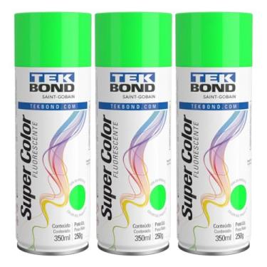 Imagem de Kit 3 Tintas Spray Verde Fluorescente Aerossol TekBond 350ml/250g