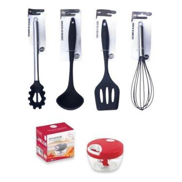 Imagem de Jogo 4 Colheres De Cozinha Utensílios Silicone E Triturador - 123Util