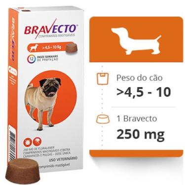 Imagem de Bravecto Cães 4,5 A 10kg 250mg Antipulgas E Carrapatos - MSD Saúde Ani