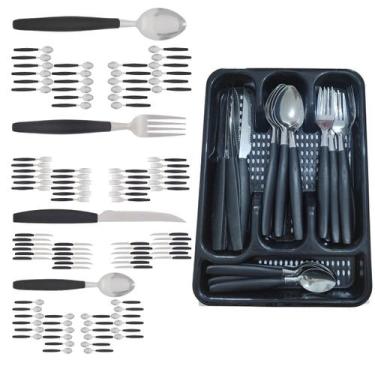 Imagem de Berlim Faqueiro 96 Pçs Preto Aço Inox C/ 4 Porta Talheres - EM CASA TE