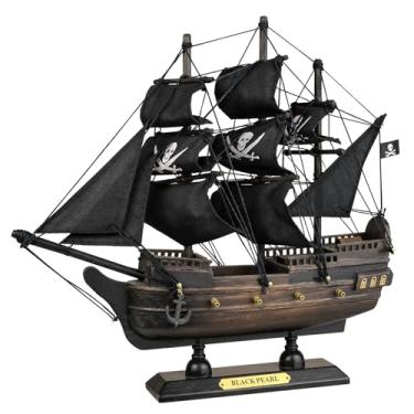 Imagem de SAILINGSTORY Modelo de navio pirata de madeira pérola preta decoração de navio à vela 25,4 cm