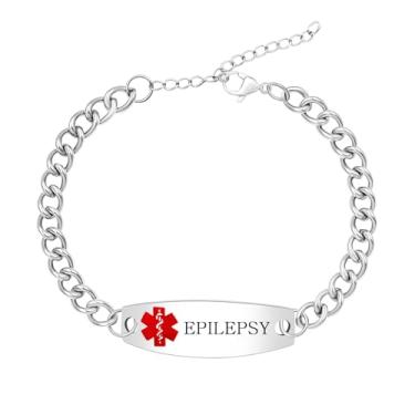Imagem de Uloveido Pulseira de corrente de elos de aço inoxidável para identificação médica personalizada para homens e mulheres – Joias de informações de saúde com alerta de emergência com gravação