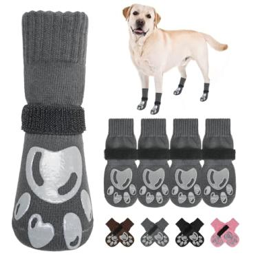 Imagem de BEAUTYZOO Meias para cães para evitar lamber patas - botas de cachorro e protetores de patas com garras em pisos de madeira, sapatos para cães para pavimento quente/frio pequenas, médias grandes