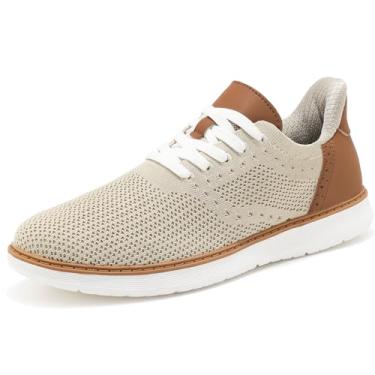 Imagem de Sapato social masculino casual Oxfords com cadarço de malha respirável confortável e leve, Caqui, 46