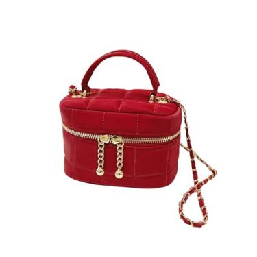 Imagem de Floerns Bolsa feminina quadrada quadrada acolchoada Hobo Bolsa Hobo com alça de corrente, Vermelho, One Size