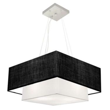Imagem de Lustre Pendente Duplo Quadrado Vivare Md-4083 Cúpula Em Tecido 70x50cm - Bivolt Preto-branco 127/220v