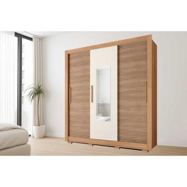 Imagem de Guarda Roupa Casal 3 Portas de Correr (1 c/ Espelho) e 2 Gavetas Chile Freijo/Off White - Caemmun