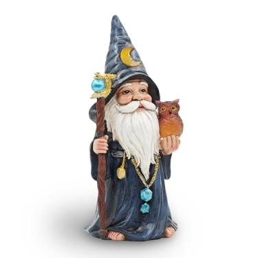 Imagem de CFFOWNUG Decoração de Gnomos Solares Helloween: Engraçado Gnomo Feiticeiro com Coruja e Varinha Mágica para Casa Lareira Escritório Estatuetas Colecionáveis Perfeito Presente para Mulheres