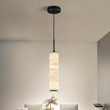 Imagem de LMQNINE Luminárias Pendentes De Alabastro Natural Para Ilha Cozinha, Lustre Longo Mármore Branco, Teto Pretas Modernas, Quarto, Sala Jantar, Mesa E Corredor (Pacote Com 1 Unidade)