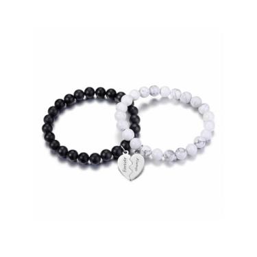 Imagem de GEHECSRT Pulseira da Amizade com 2 Peças com Quebra-cabeça Coração Gravado BFF Pingente Pulseira de Contas de 8 mm Pulseiras Joias Presentes para Amante, Família, Mãe, Irmã, Melhores Amigos para