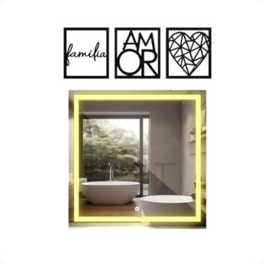 Imagem de Espelhos Quadrado Jateado Com Led Touch 40x40 + Kit de Quadro MDF (Quente)
