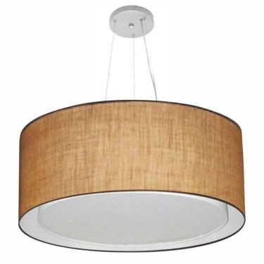 Imagem de Lustre Pendente Cilíndrico Duplo Vivare Md-4303 Cúpula Em Tecido 70x30cm - Bivolt Palha...
