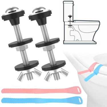 Imagem de MARRTEUM Kit universal de 2 peças de parafusos de vaso sanitário para tigela | Aço inoxidável resistente, com aba de elevação de assento e arruelas/junta, serve na maioria dos banheiros, resolve