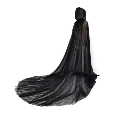 Imagem de Capa feminina de tule para casamento, capa de bruxa, capa de Halloween, vampiro, noiva, fantasia, vestido de baile, vestido gótico, Preto, One Size